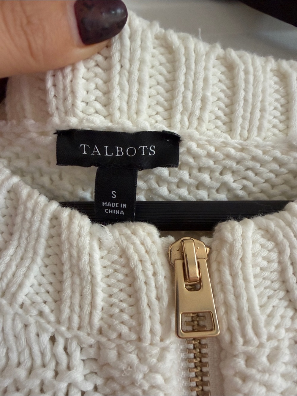 Talbots Cream Checker-Texture Zip Cardigan - Picture 2 of 4
